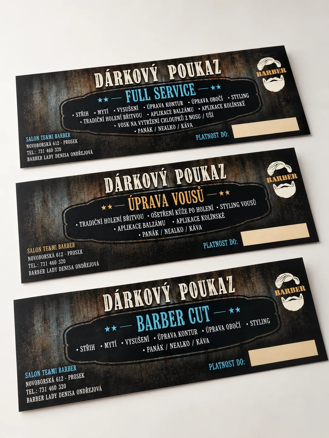 Dárkové poukazy pro barbershop Salon TE&MI Barber