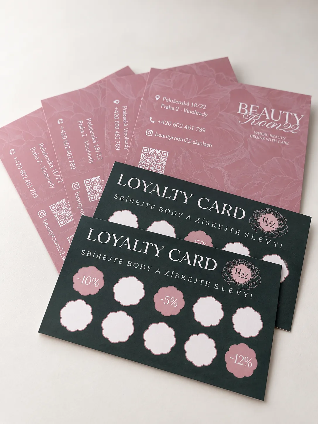 Věrnostní karty a vizitky pro kosmetický salon Beauty Room 22